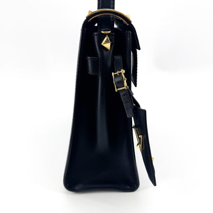 Valentino Garavani My Rockstud Satchel Leather, Black, Leather, Handbag