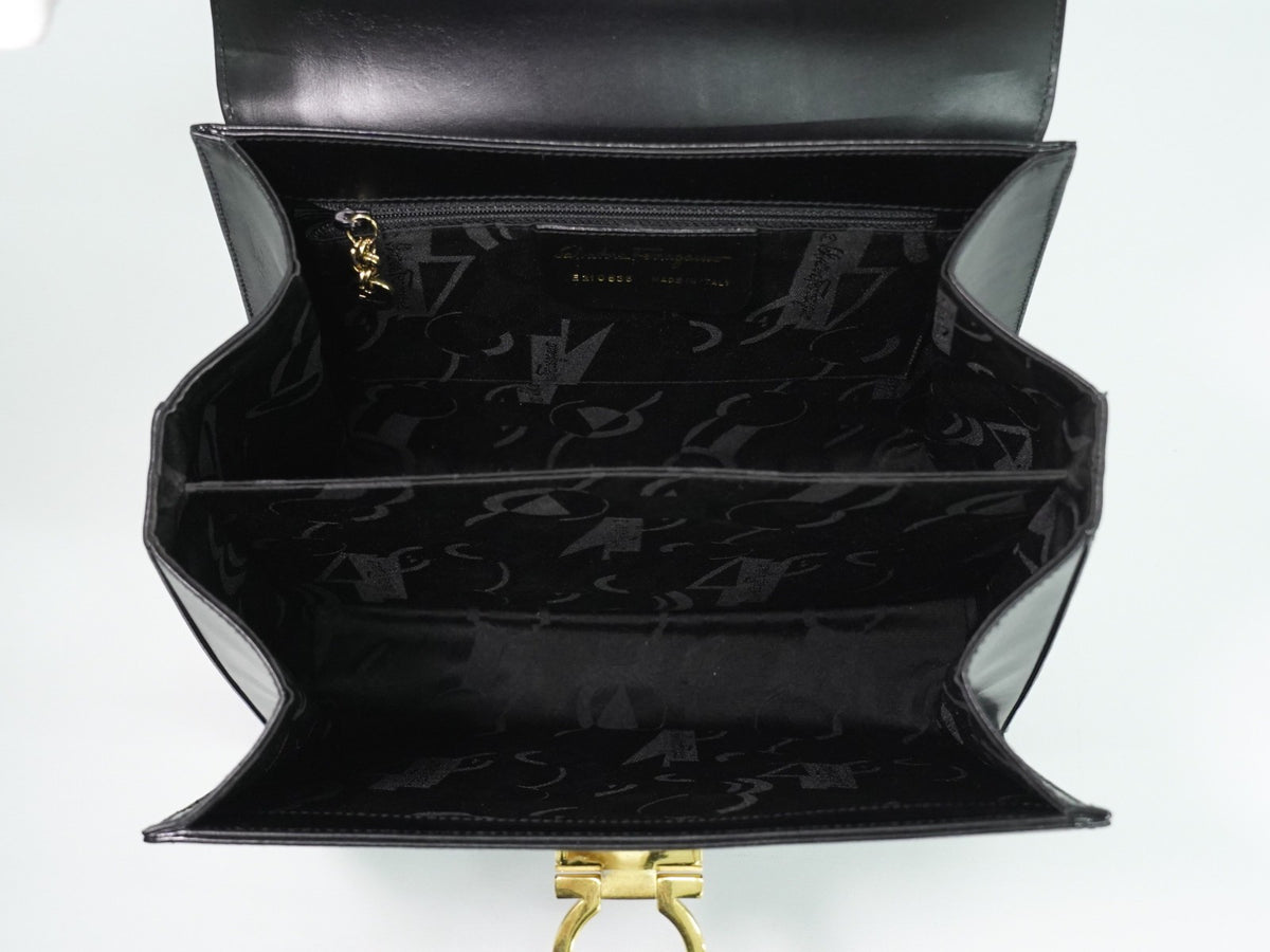 Salvatore Ferragamo Convertible Top Handle Leather, Black, Leather, Handbag