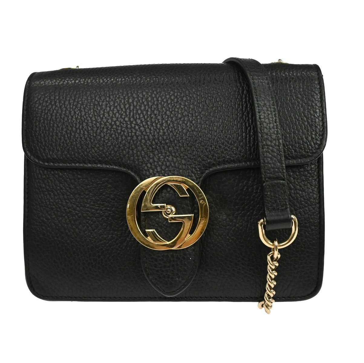 Gucci Interlocking Leather, Black, Leather, Shoulder Bag