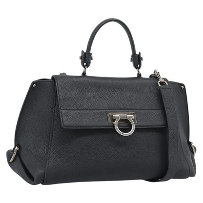 Salvatore Ferragamo Sofia Satchel Grainy Leather, Black, Leather, Handbag