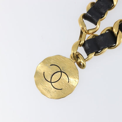 Chanel Vintage Chain Belt Metal and Leather, Black, Leather, Belt