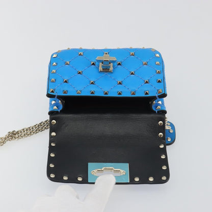 Valentino Garavani Rockstud Spike Flap Quilted Leather, Blue, Leather, Shoulder Bag