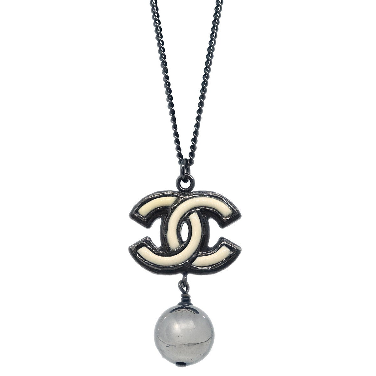 Chanel CC Pearl Drop Metal with Pearls, Black, Metal, Necklace