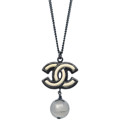 Chanel CC Pearl Drop Metal with Pearls, Black, Metal, Necklace