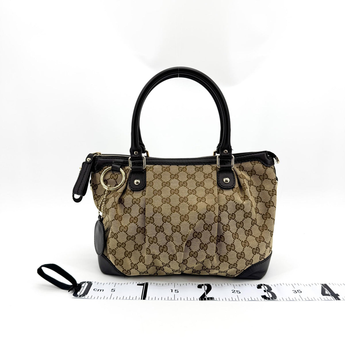 Gucci Sukey Top Handle Satchel GG Canvas with Leather, Brown, Canvas, Handbag