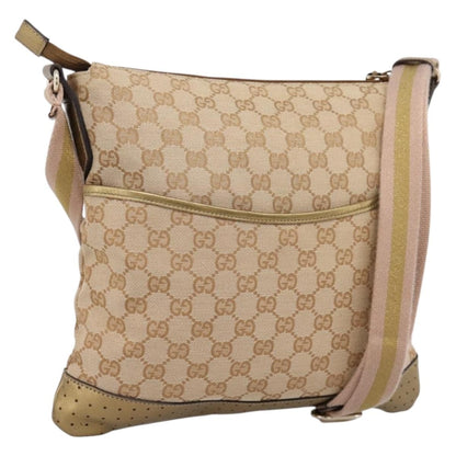Gucci Zip Messenger GG Canvas with Perforated Leather, Beige, Canvas, Handbag