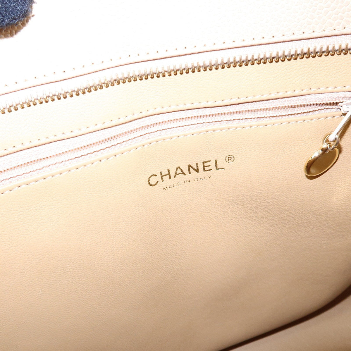 Chanel Medallion Quilted Lambskin, Beige, Calfskin, Tote Bag