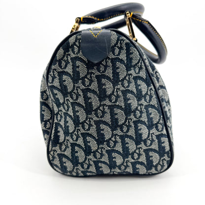 Christian Dior Vintage Trotter Boston Diorissimo Canvas, Blue, Canvas, Handbag