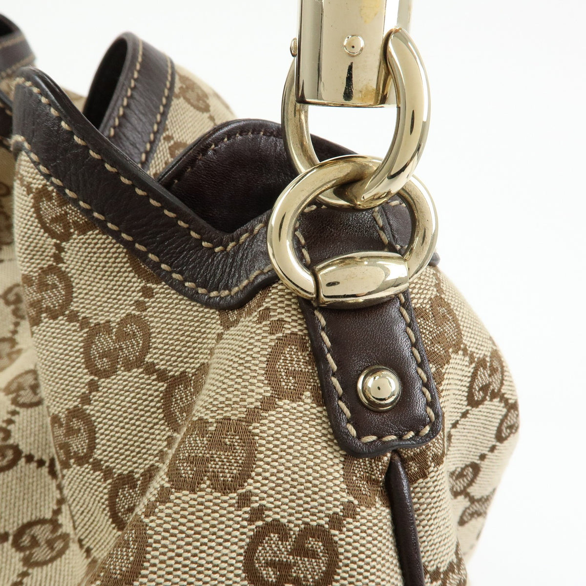 Gucci Bamboo Peggy Hobo GG Canvas, Beige, Canvas, Shoulder Bag