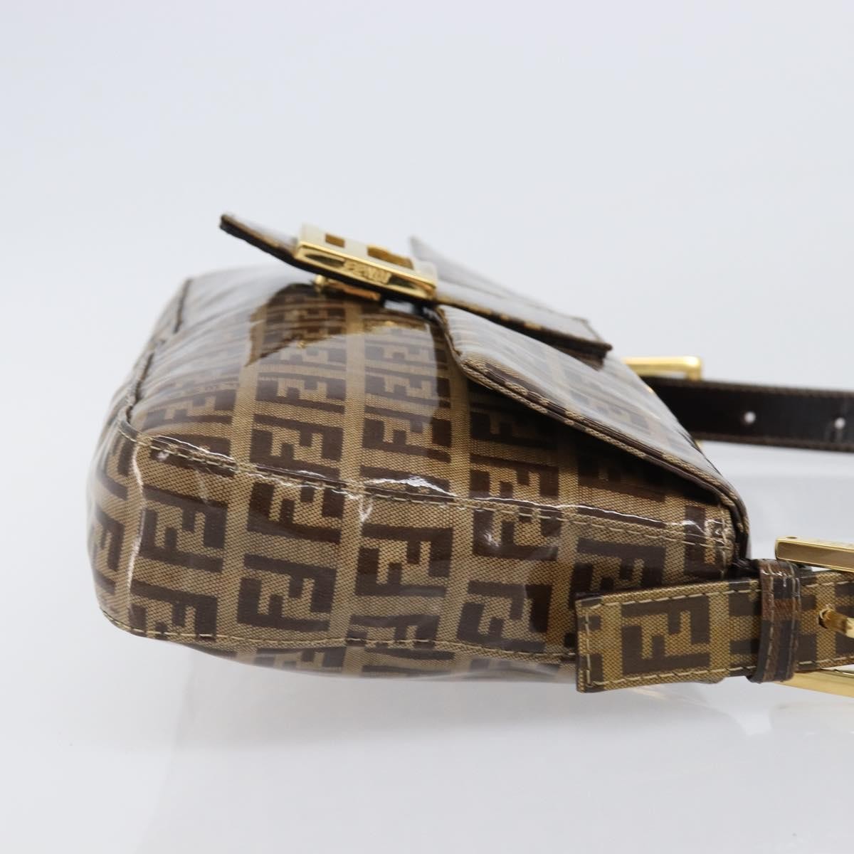 Fendi Mamma Baguette Zucca patent leather, Beige, Canvas, Shoulder Bag
