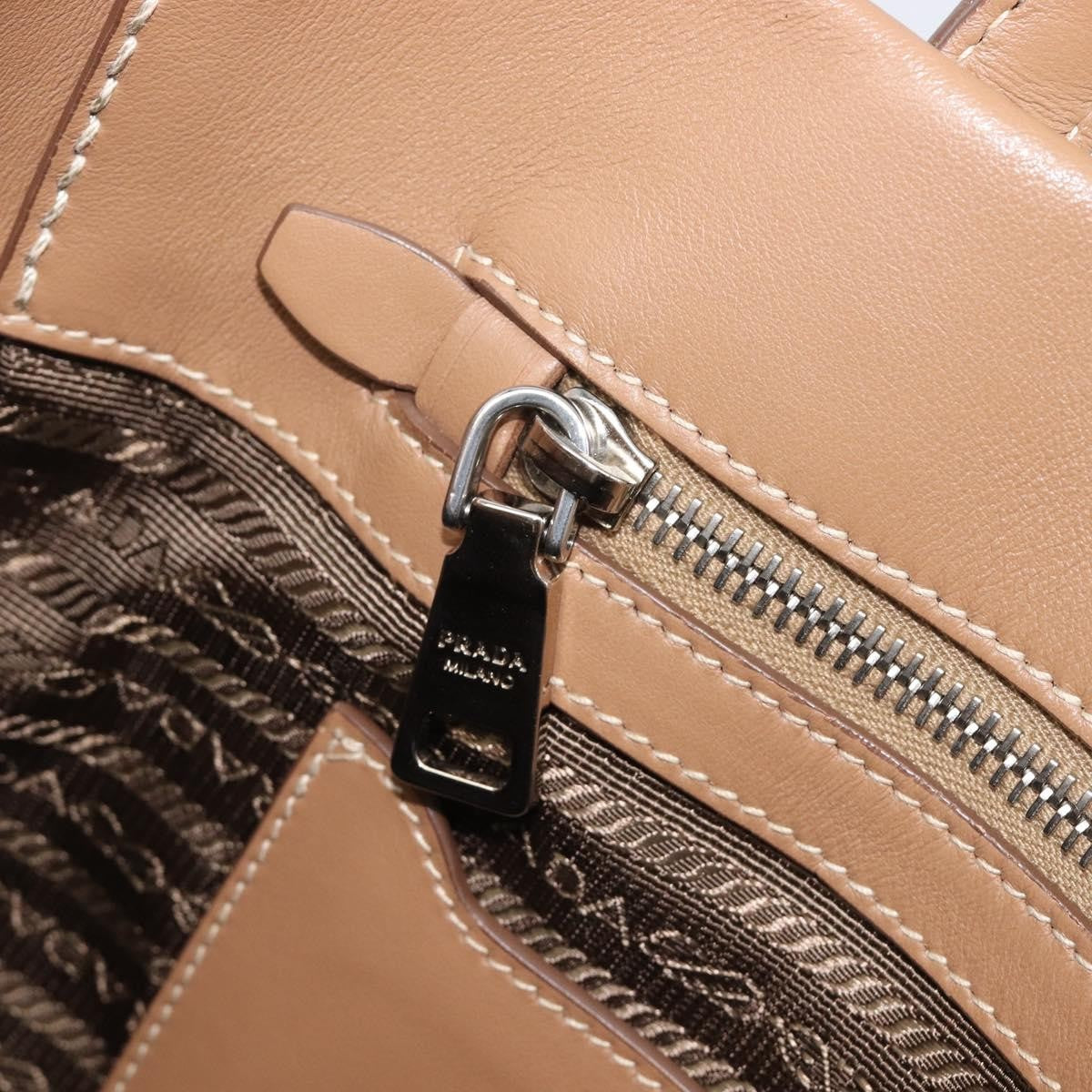 Prada Covered Strap Open City Calfskin, Beige, Leather, Tote Bag