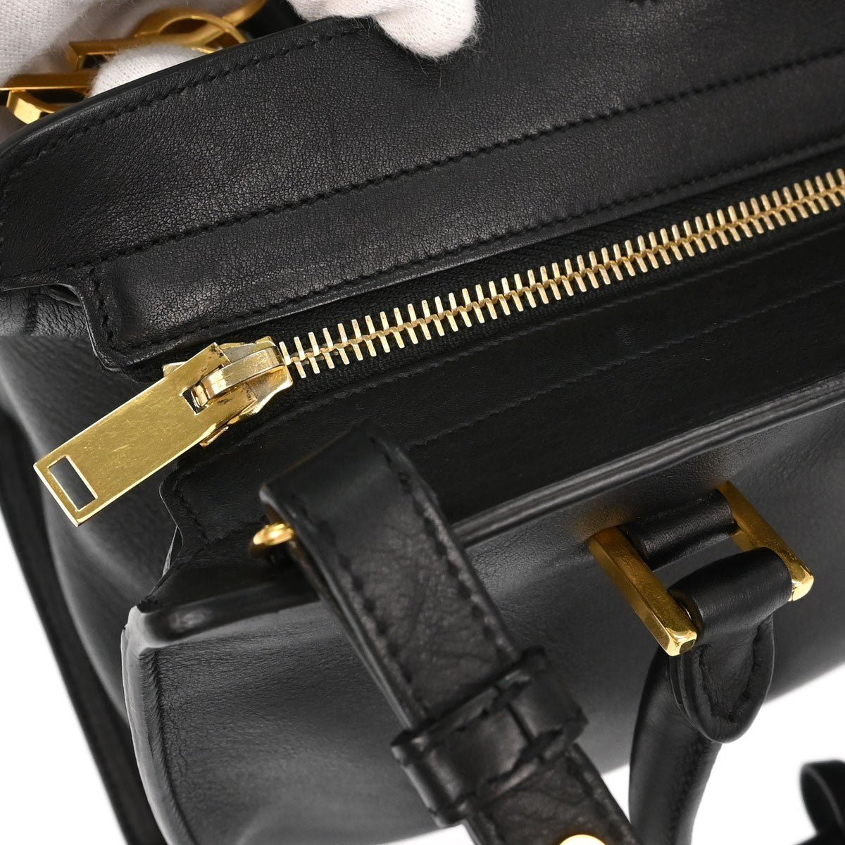 Saint Laurent Monogram Cabas Leather, Black, Calfskin, Tote Bag