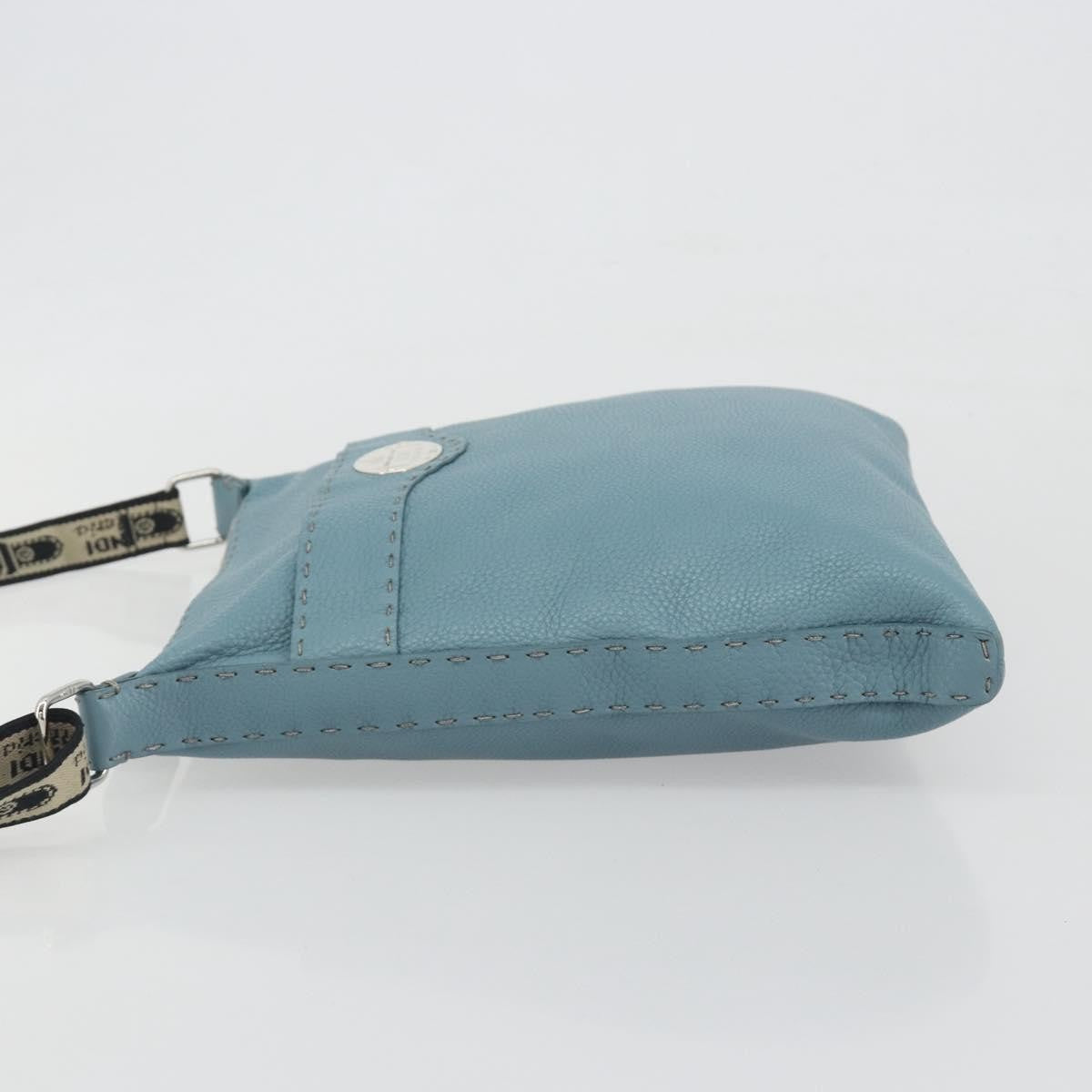 Fendi Vintage Selleria Zip Messenger Leather, Blue, Leather, Shoulder Bag