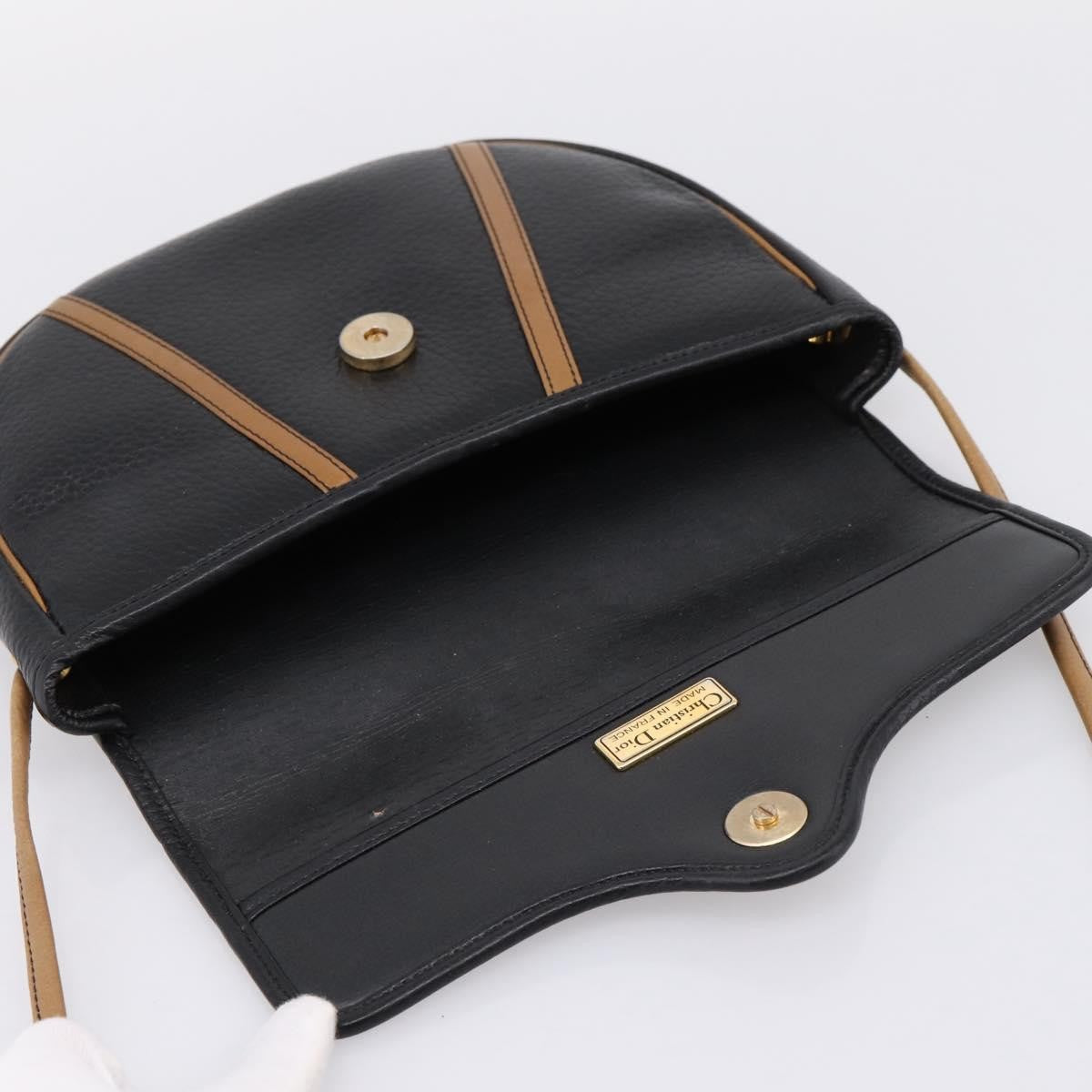 Christian Dior Vintage Flap Canvas, Black, Leather, Shoulder Bag