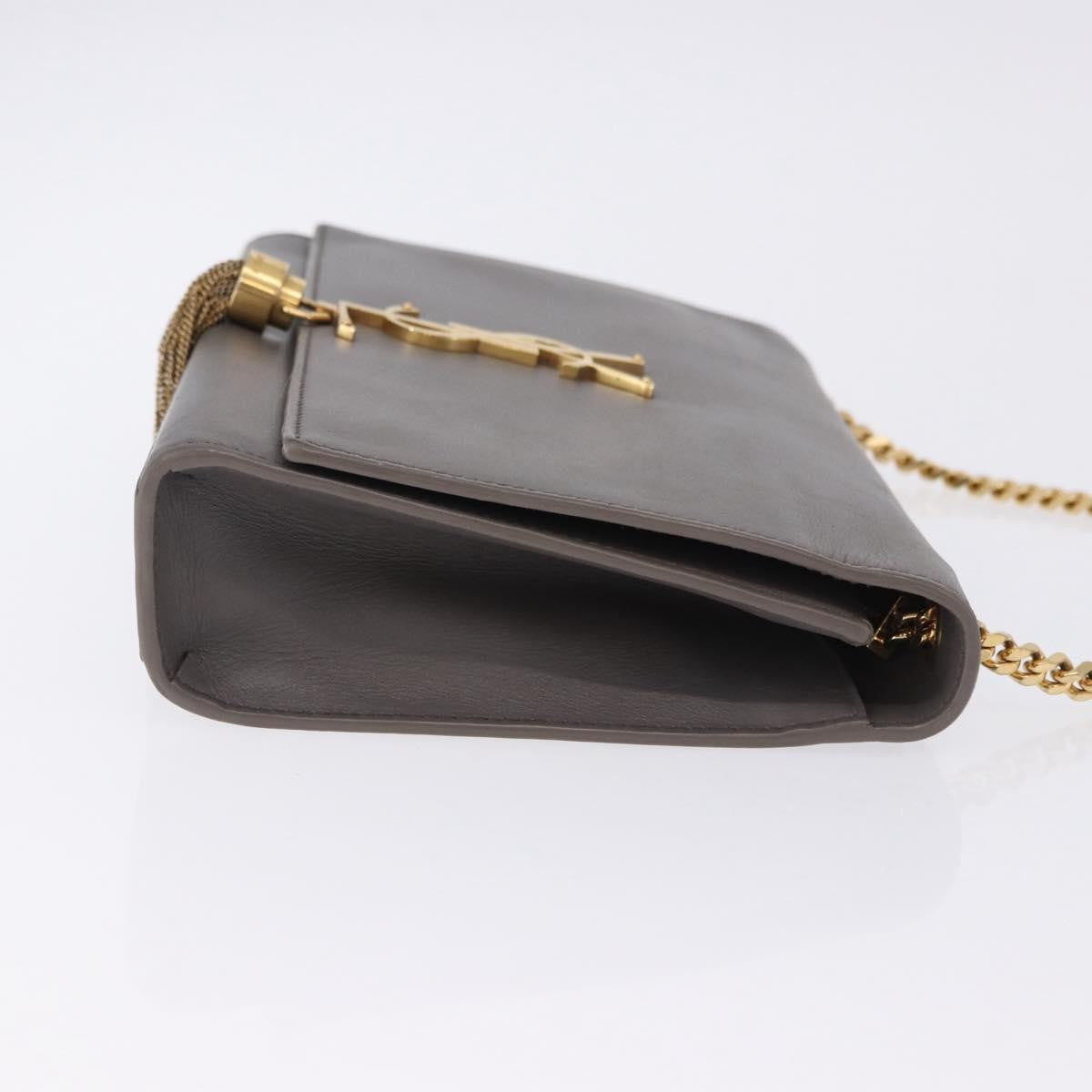 Saint Laurent Classic Monogram Tassel Leather, Gray, Leather, Shoulder Bag