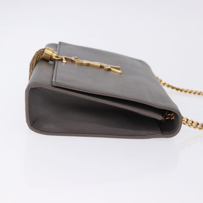 Saint Laurent Classic Monogram Tassel Leather, Gray, Leather, Shoulder Bag