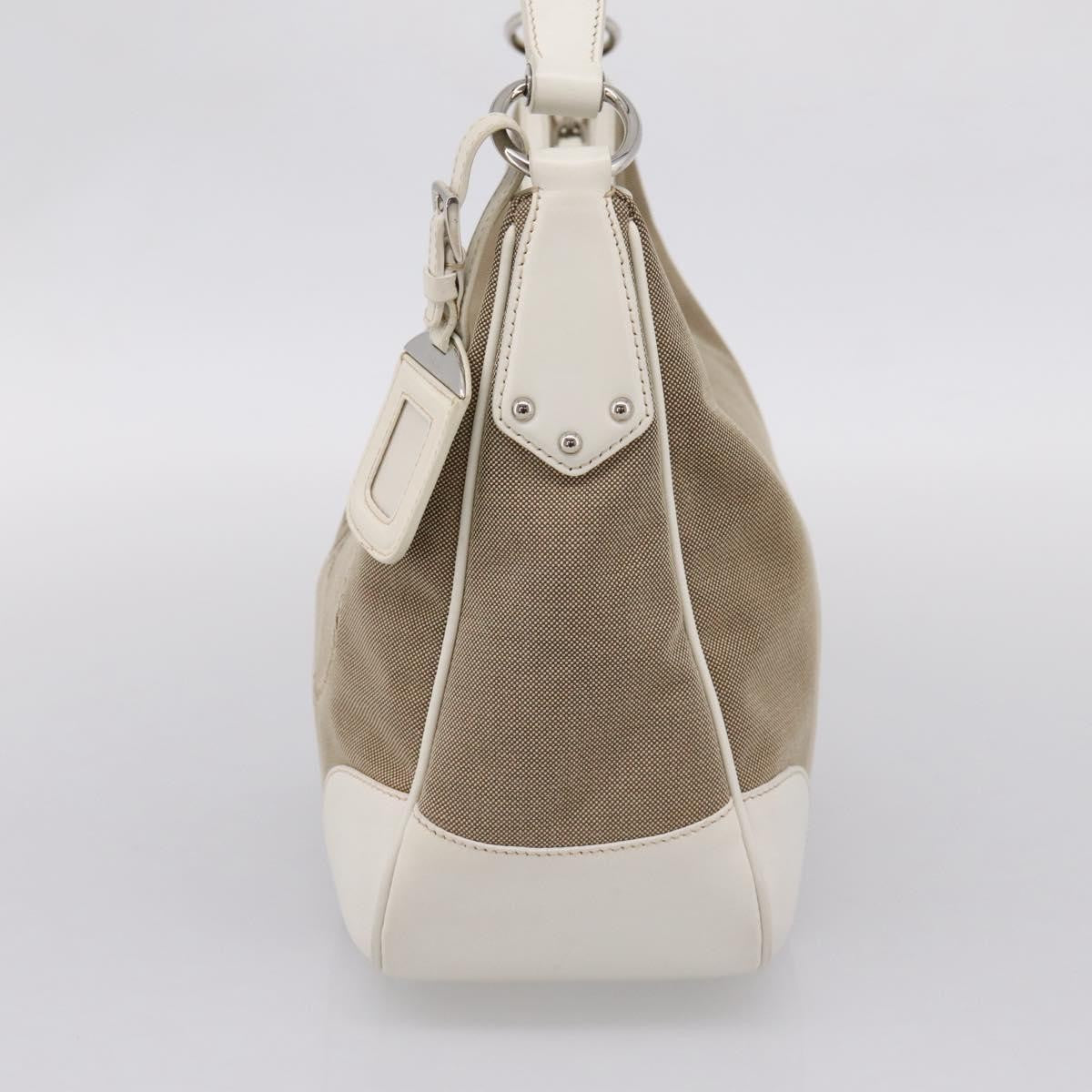 Prada Canapa Hobo Canvas with Leather, Beige, Canvas, Shoulder Bag