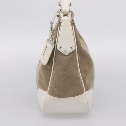 Prada Canapa Hobo Canvas with Leather, Beige, Canvas, Shoulder Bag