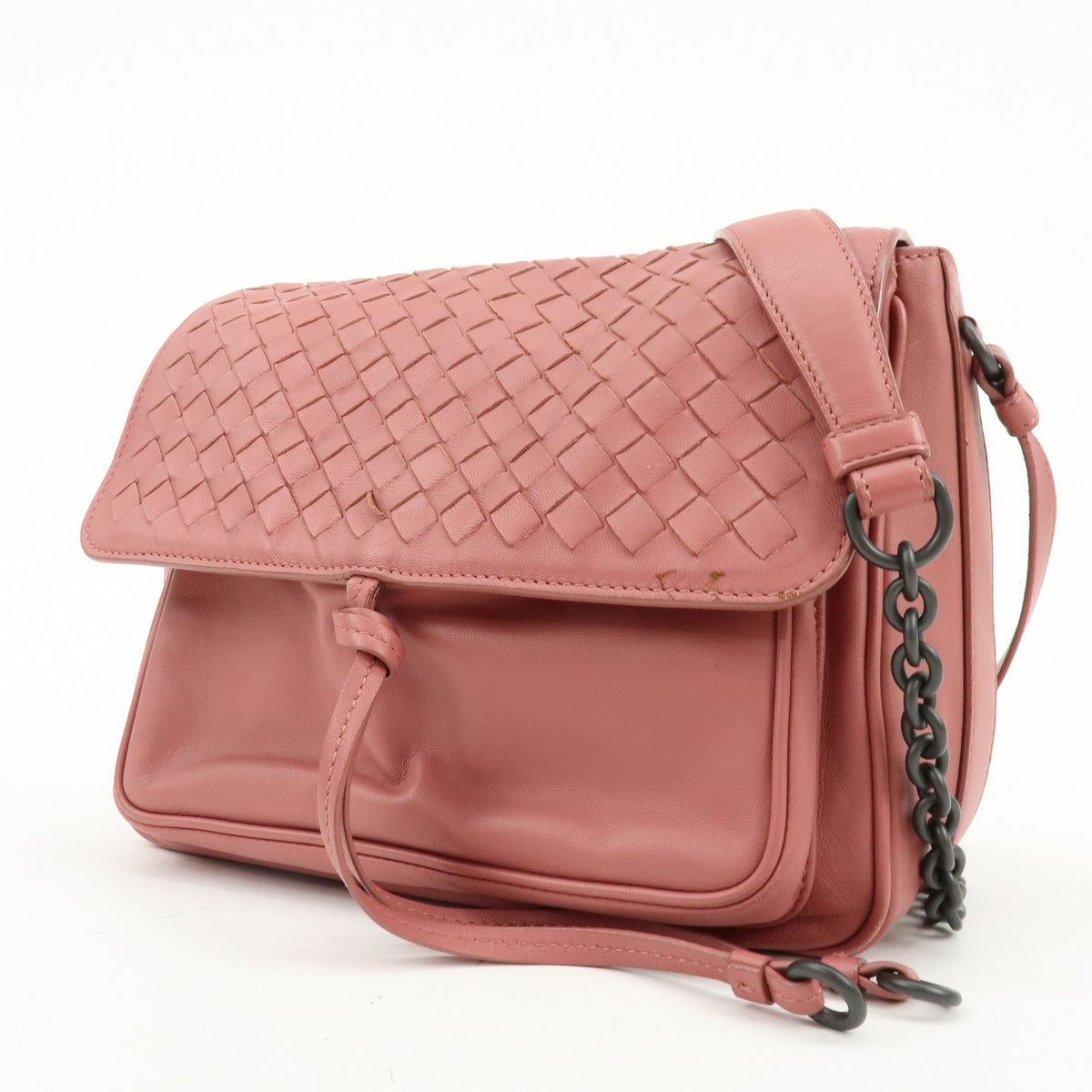 Bottega Veneta Drawstring Flap Leather with Intrecciato, Pink, Leather, Backpack