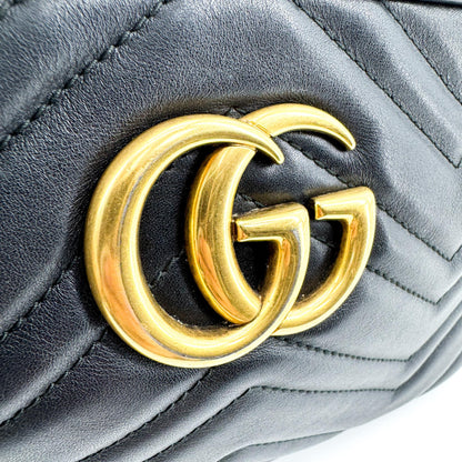 Gucci GG Marmont Matelasse Leather, Black, Leather, Shoulder Bag
