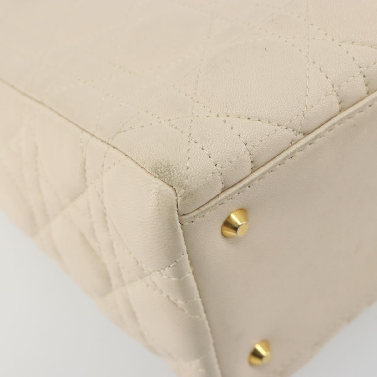Christian Dior Lady Dior Cannage Quilt Lambskin, White, Leather, Handbag