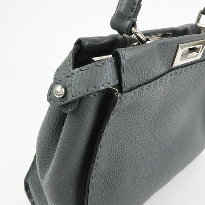 Fendi Selleria Peekaboo Leather, Gray, Leather, Handbag