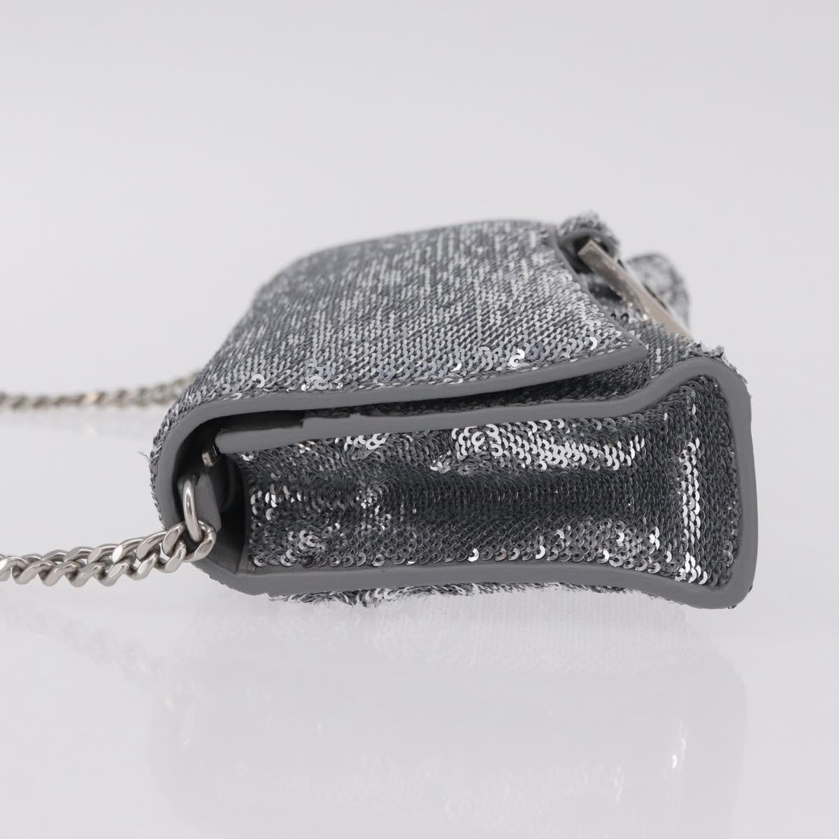 Balenciaga Hourglass Chain Leather with Sequins, Silver, Leather, Crossbody Bag