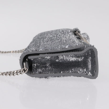 Balenciaga Hourglass Chain Leather with Sequins, Silver, Leather, Crossbody Bag
