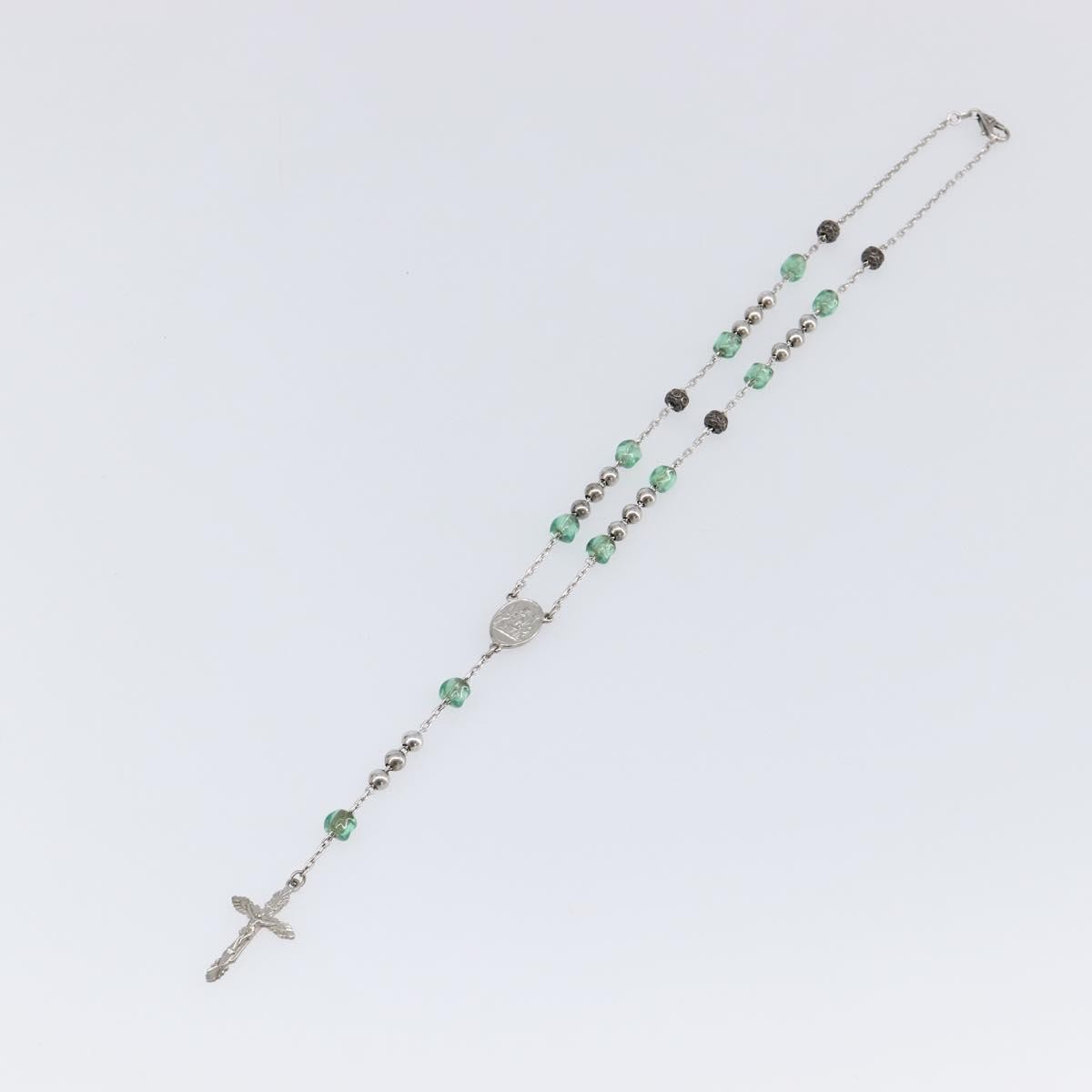 "Dolce & Gabbana Cross Pendant Metal with Crystals, Enamel and Faux Pearls", Silver, Metal, Necklace