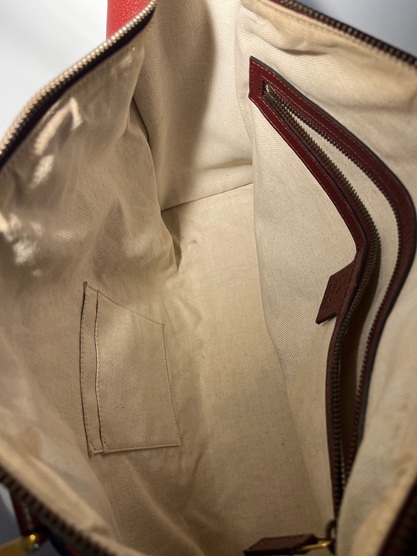 Gucci Zip Weekender GG Canvas and leather, Burgundy, Suede, Travel Bag