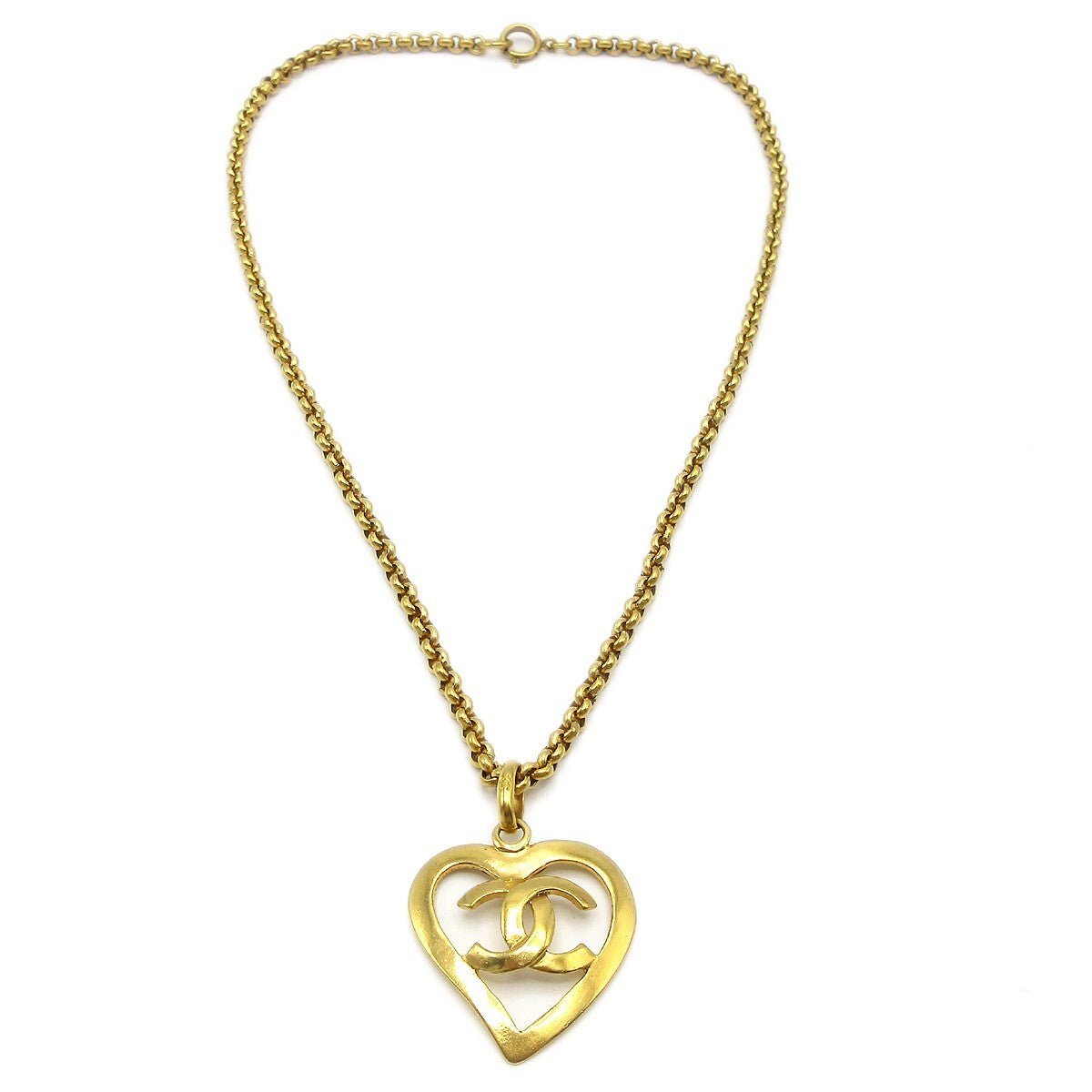 Chanel CC Heart Pendant Metal, Gold, Gold Plated, Necklace