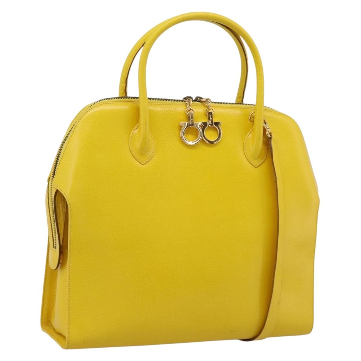 Salvatore Ferragamo Gancini Leather, Yellow, Leather, Handbag