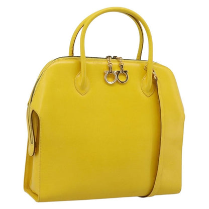 Salvatore Ferragamo Gancini Leather, Yellow, Leather, Handbag