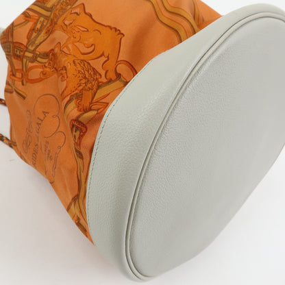 Hermes Soie Cool Printed Silk and Calfskin, Orange, Silk, Handbag