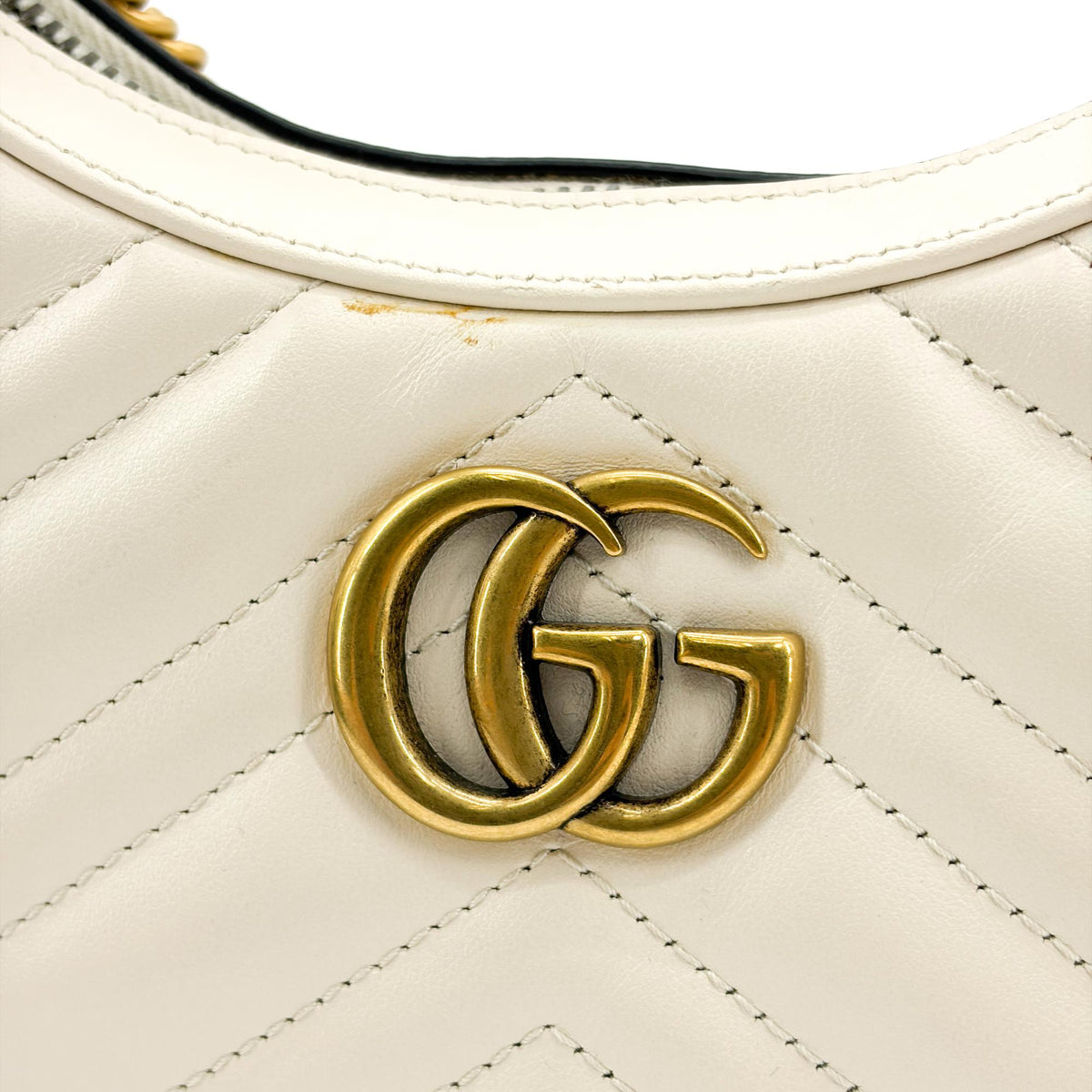 Gucci GG Marmont Half Moon Hobo Matelasse Leather, White, Leather, Shoulder Bag