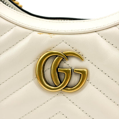 Gucci GG Marmont Half Moon Hobo Matelasse Leather, White, Leather, Shoulder Bag