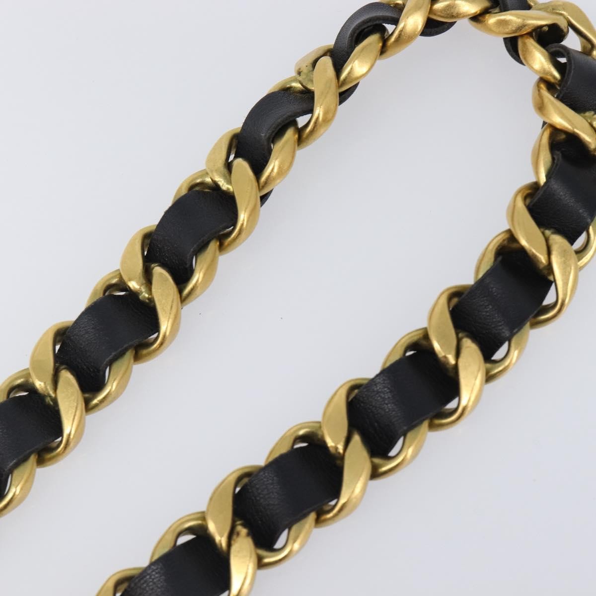 Chanel Vintage Chain Belt Metal and Leather, Black, Leather, Belt