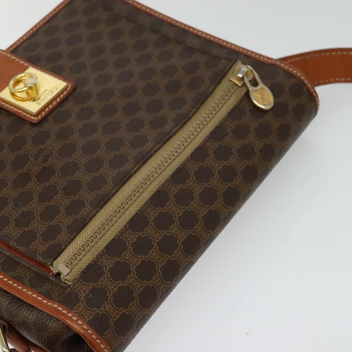 Celine Vintage Macadam Canvas and Leather, Brown, Canvas, Shoulder Bag