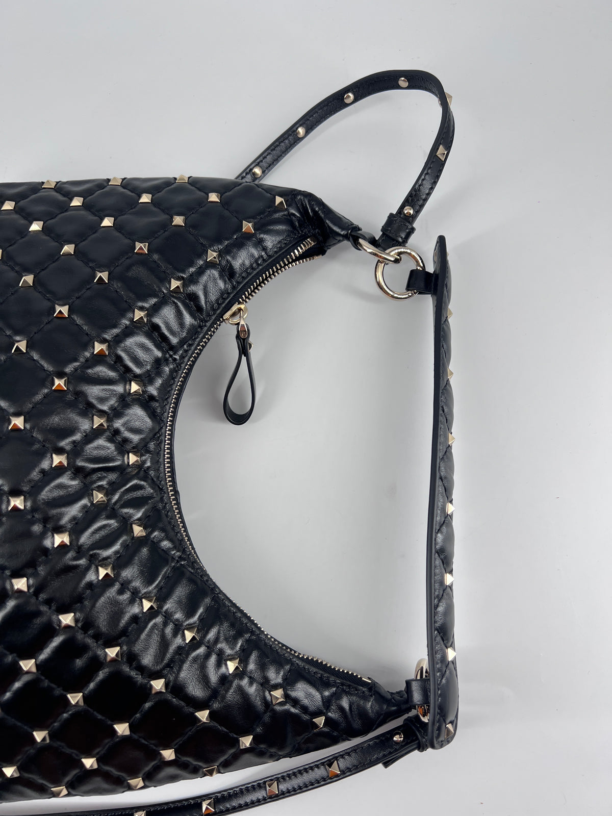 Valentino Garavani Rockstud Spike Zip Tote leather, Black, Leather, Shoulder Bag