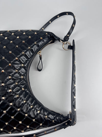 Valentino Garavani Rockstud Spike Zip Tote leather, Black, Leather, Shoulder Bag