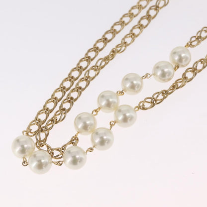 Chanel Vintage Double Pearl Station Long Chain Metal and Faux Pearls, Gold, Gold Plated, Necklace