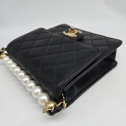 Chanel Chic Pearls Flap Clutch with Chain Quilted Lambskin, Black, Leather, Crossbody Bag