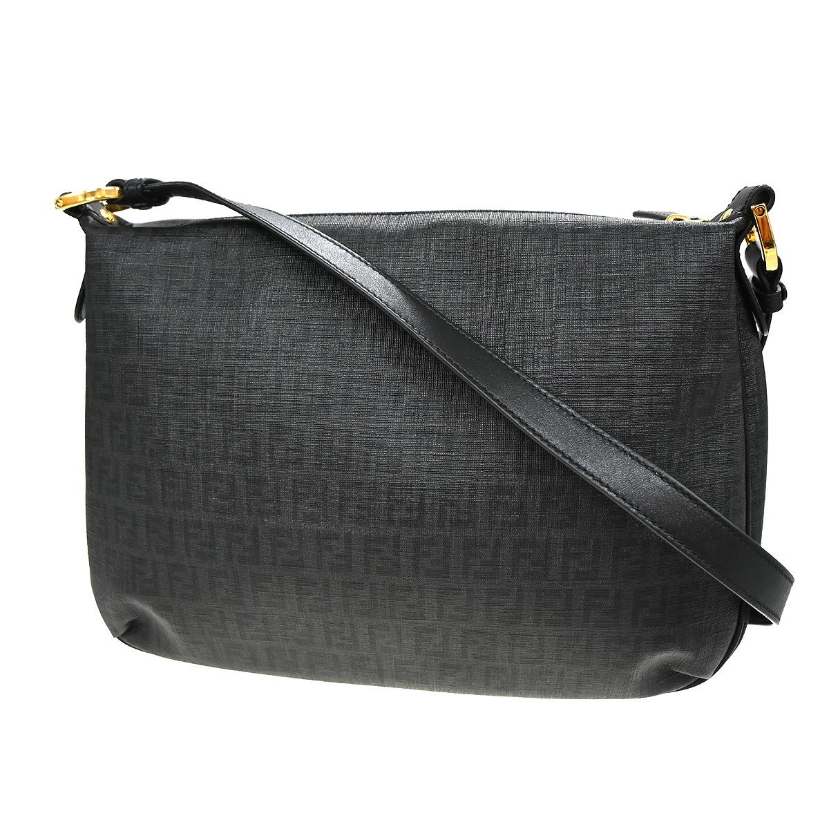 Fendi Front Pocket Messenger Zucchino Coated Canvas, Black, PVC, Shoulder Bag