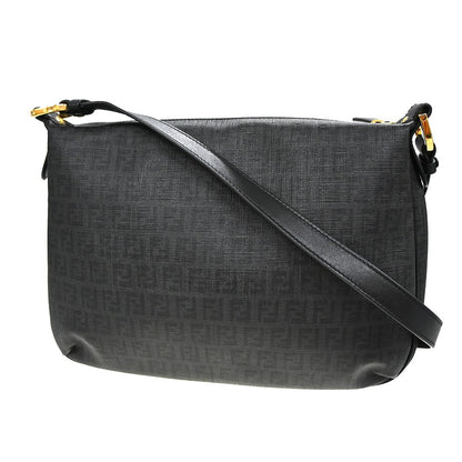Fendi Front Pocket Messenger Zucchino Coated Canvas, Black, PVC, Shoulder Bag