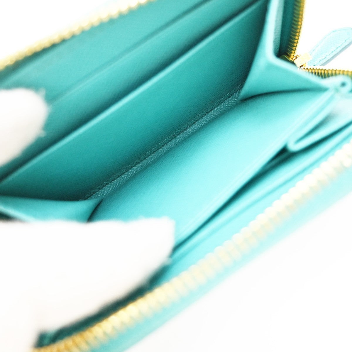 Prada Zip Around Saffiano Leather, Blue, Leather, Wallet