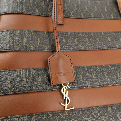 Saint Laurent Le Monogramme Shopper Monogram All Over Coated Canvas and Leather, Brown, PVC, Tote Bag
