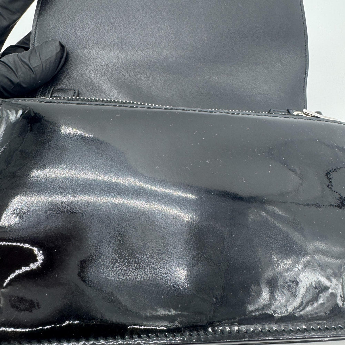 Miu Miu My Logo Chain Patent, Black, Patent Leather, Crossbody Bag