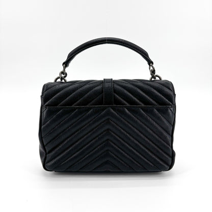 Saint Laurent Classic Monogram College Matelasse Chevron Leather, Black, Leather, Handbag