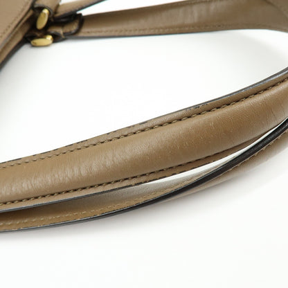 Fendi Boxy Leather with Pequin Canvas, Brown, Leather, Tote Bag