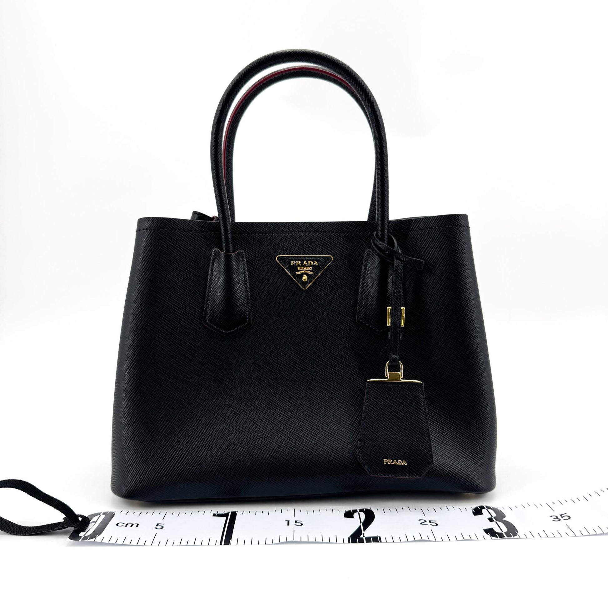 Prada Cuir Double Saffiano Leather, Black, Leather, Tote Bag